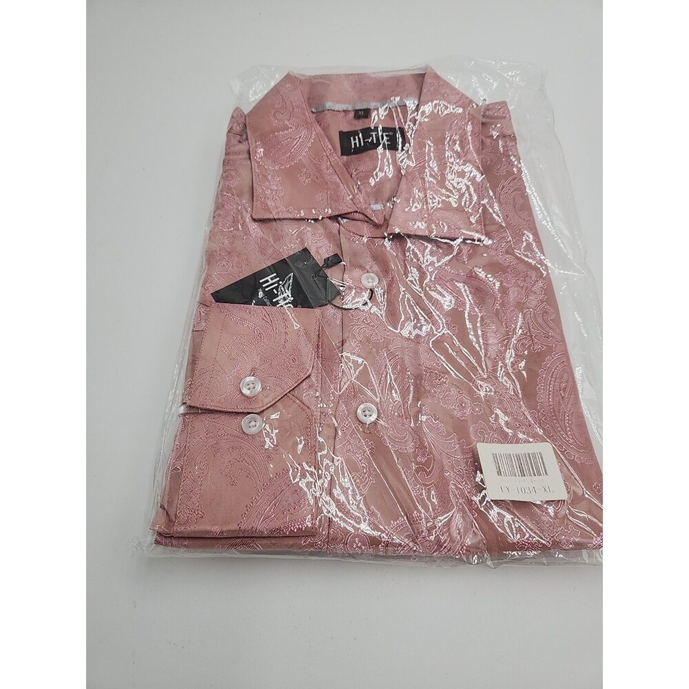 Hi-Tie Mens Shirt Pink Long Sleeve Shirt.
